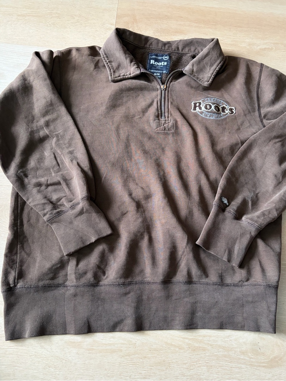 Vintage Roots Athletics Canada Brown Quarter Zip Sweatshirt 90s Y2K M